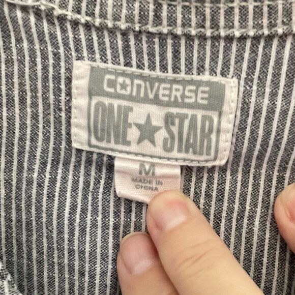 CONVERSE ONE STAR MEDIUM BUTTON UP SHIRT GRAY AND WHITE STRIPE - Picture 3 of 9